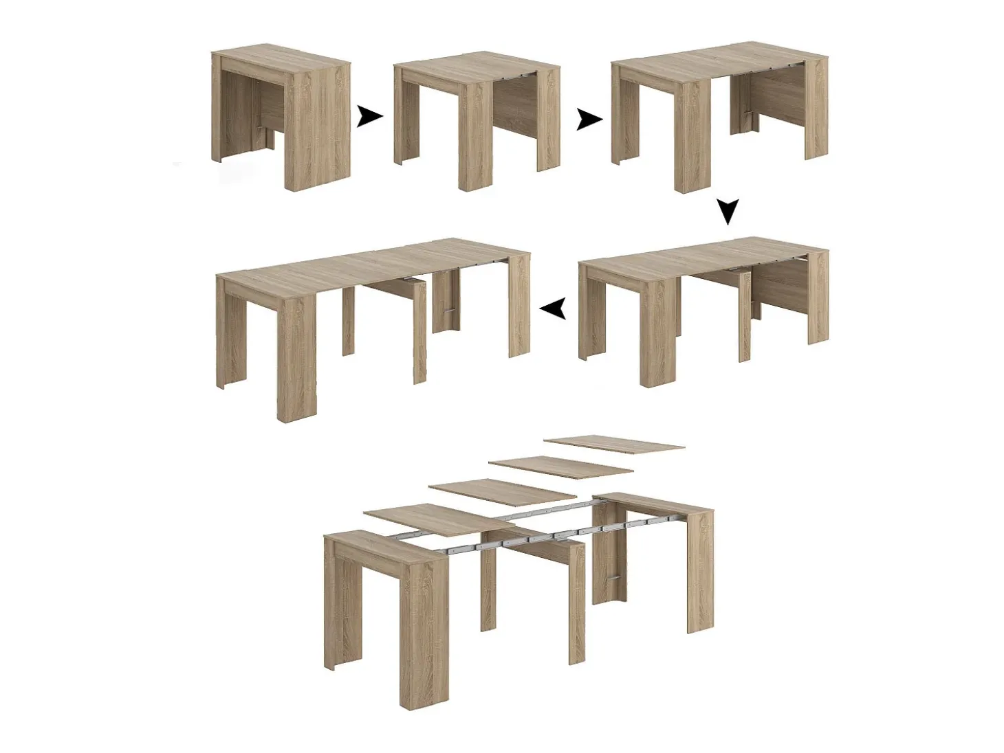 Consola Diluna, Mesa de jantar extensível, Mesa com extensões multiusos extensíveis até 10 lugares, 51/237x90h78 cm, Carvalho