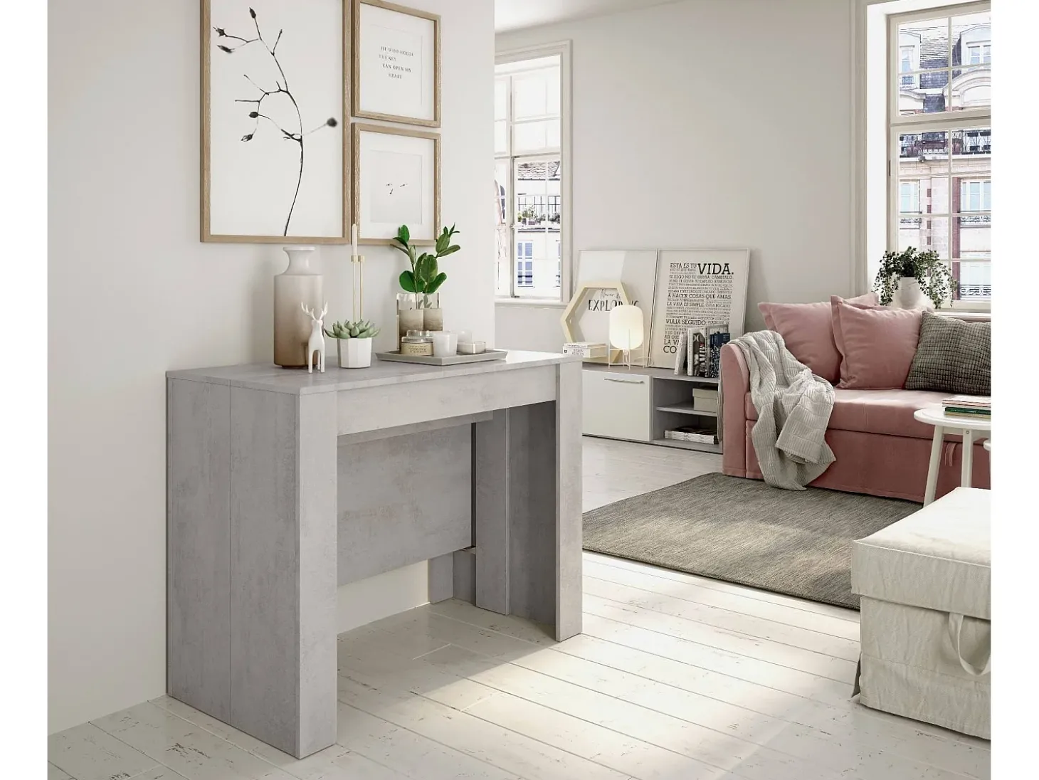 Consola Diluna, Mesa de jantar extensível, Mesa com extensões multiusos extensíveis até 10 lugares, 51/237x90h78 cm, Cimento