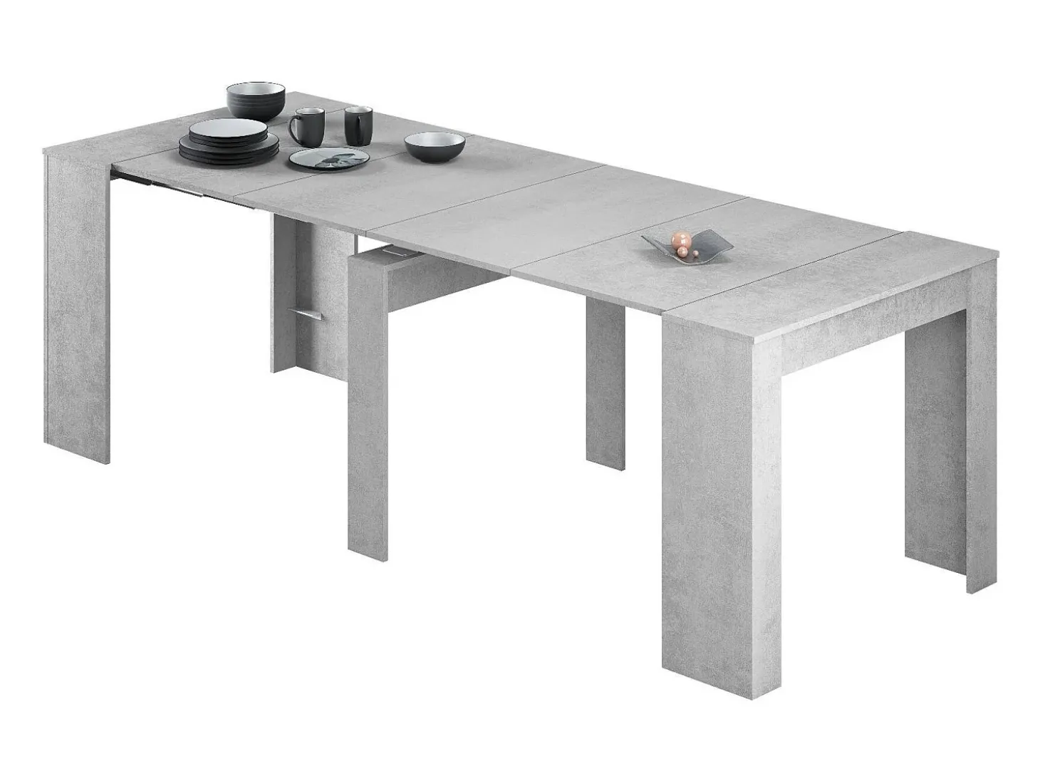 Consola Diluna, Mesa de jantar extensível, Mesa com extensões multiusos extensíveis até 10 lugares, 51/237x90h78 cm, Cimento