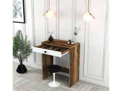 Consola Dpillo, Mesa multiuso, Armário de apoio, Secretária de corredor, 70x85h40 cm, Noz e Branco