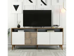Consola Dpogg, Mesa multiuso, Armário de apoio, Secretária de corredor, 180x35h79 cm, Noz e Branco