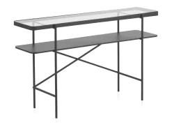 Consola em metal preto com tampo de vidro