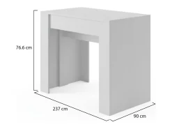 Consola extensível Alberique, Mesa com extensões, Consola multiusos, Mesa de jantar extensível até 10 lugares, 90/237x51h78 cm, Branco