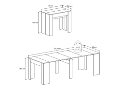 Consola extensível Alberique, Mesa com extensões, Consola multiusos, Mesa de jantar extensível até 10 lugares, 90/237x51h78 cm, Cimento