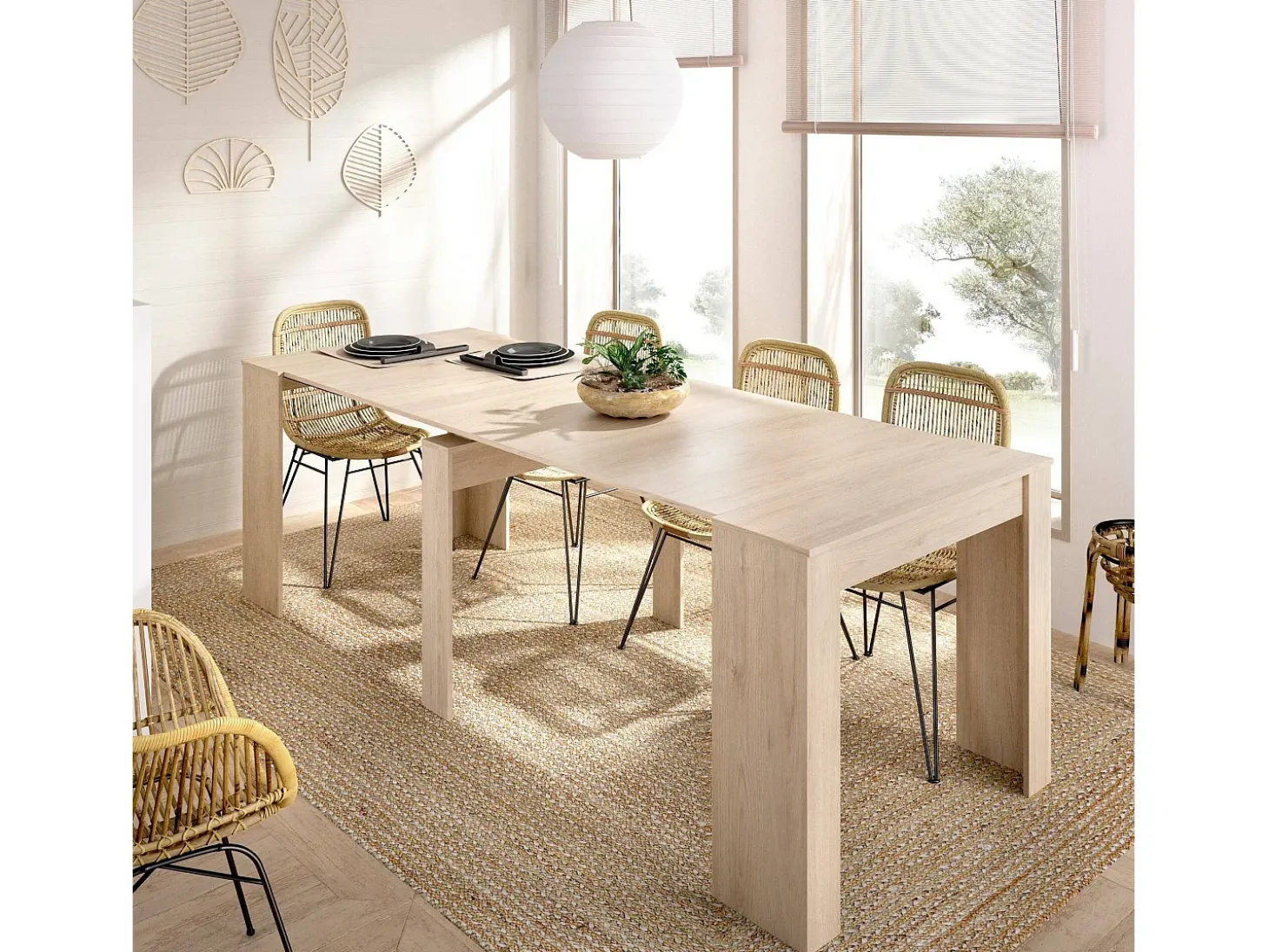 Consola extensível Dbiragh, Consola extensível multiposições, Mesa de jantar multiusos, 54/239x90h77 cm, Carvalho