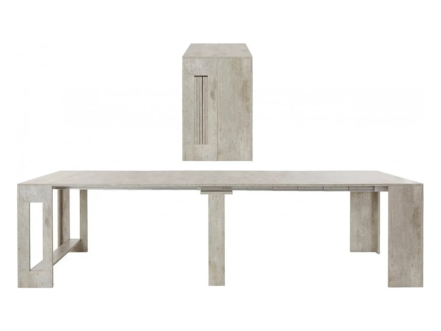 Consola extensível Dguigo, Consola extensível até 12 lugares, Mesa com suportes de extensão, 100% Fabricado em Itália, 51/300x90h77 cm, Lariço branco brilhante