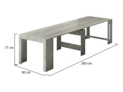 Consola extensível Martino, Consola extensível até 12 lugares, Mesa com suportes de extensão, 100% Fabricado em Itália, 51/300x90h77 cm, Cimento