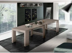 Consola extensível Martino, Consola extensível até 12 lugares, Mesa com suportes de extensão, 100% Fabricado em Itália, 51/300x90h77 cm, Olmo pérola