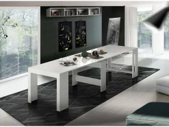 Consola extensível Martino, Consola extensível até 12 lugares, Mesa com suportes de extensão, 100% Fabricado em Itália, 51/300x90h77 cm, Branco brilhante