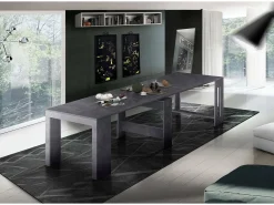 Consola extensível Martino, Consola extensível até 12 lugares, Mesa com suportes de extensão, 100% Fabricado em Itália, 51/300x90h77 cm, Ardósia