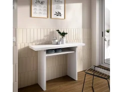 Consola extensível Rodella, Consola extensível auxiliar multiposições, Mesa de jantar dobrável com tampo rebatível, 110x33/66h75 cm, Branco
