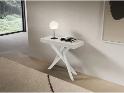 Consola extensível 90x40/196 cm Saki Pequenas pernas brancas cinzas