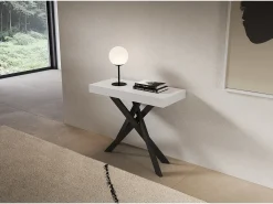 Consola extensível 90x40/196 cm Saki Premium Pequenas pernas brancas cinza antracite