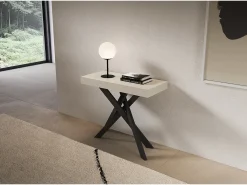 Consola extensível 90x40/196 cm Saki Premium Pernas pequenas em caxemira antracite