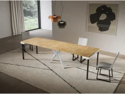 Consola extensível 90x40/300 cm Saki Evolution moldura branca carvalho natural