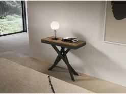 Consola extensível 90x40/196 cm Saki Small Evolution moldura antracite em nogueira