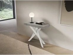 Consola extensível 90x40/300 cm Saki Premium pernas de betão branco