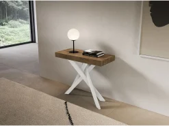 Consola extensível 90x40/300 cm Saki Premium pernas brancas nogueira