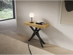 Consola extensível 90x40/196 cm Saki Pequenas pernas em carvalho natural antracite