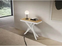 Consola extensível 90x40/196 cm Saki Small Evolution moldura branca carvalho natural