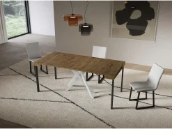 Consola extensível 90x40/196 cm Saki Pequenas pernas brancas de nogueira