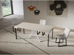 Consola extensível 90x40/196 cm Saki Pernas pequenas em caxemira branca