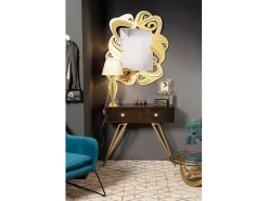 Consola Mayfair 100x35x80 cm em ferro Design glamoroso Hollywood Regency Pernas douradas gavetas caramelo Fabricado na Itália Sem compartimentos