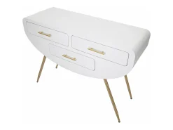 Consola Tomato, Mesa multiusos, Armário lateral, Secretária de corredor, 110x40 h80 cm, Branco e Dourado