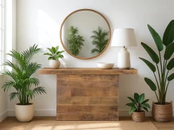 Console com mangueira sólida, base de apoio e acabamento natural.