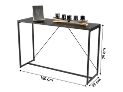 Console de entrada estilo clássico com estrutura em metal preto, cor preta - dimensões 120x39x79cm.