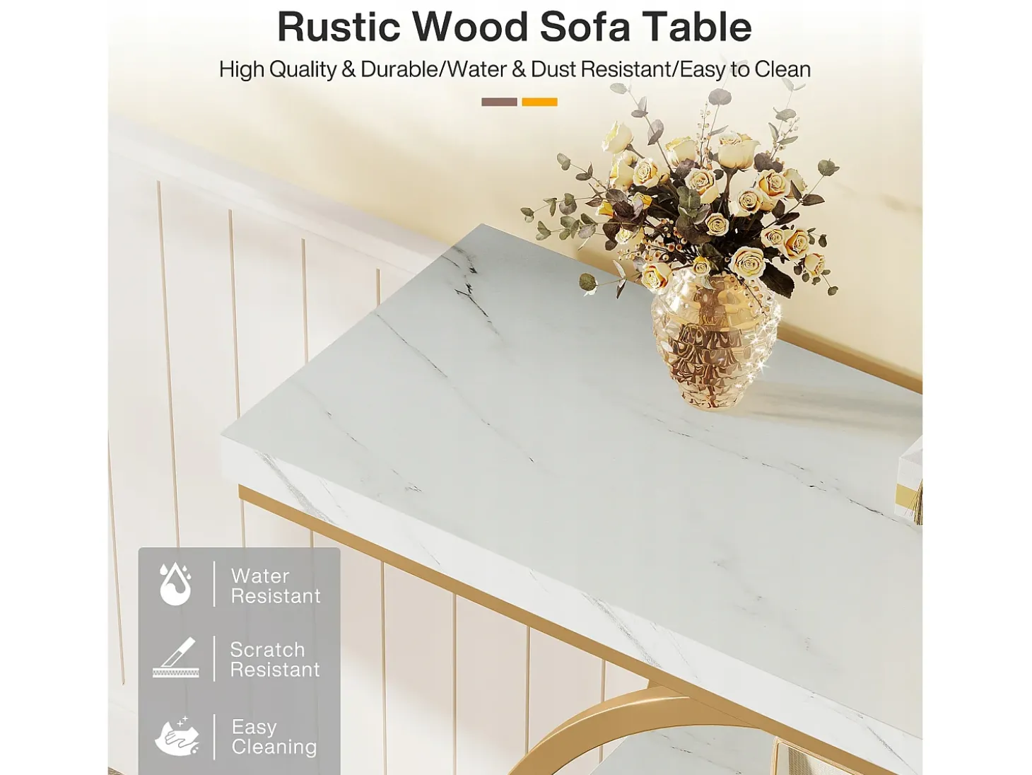 Console de Estilo Industrial de 105 cm, com 4 Níveis e Base Circular, estreita em Madeira com Prateleiras de Armazenamento (Branco/Dourado)