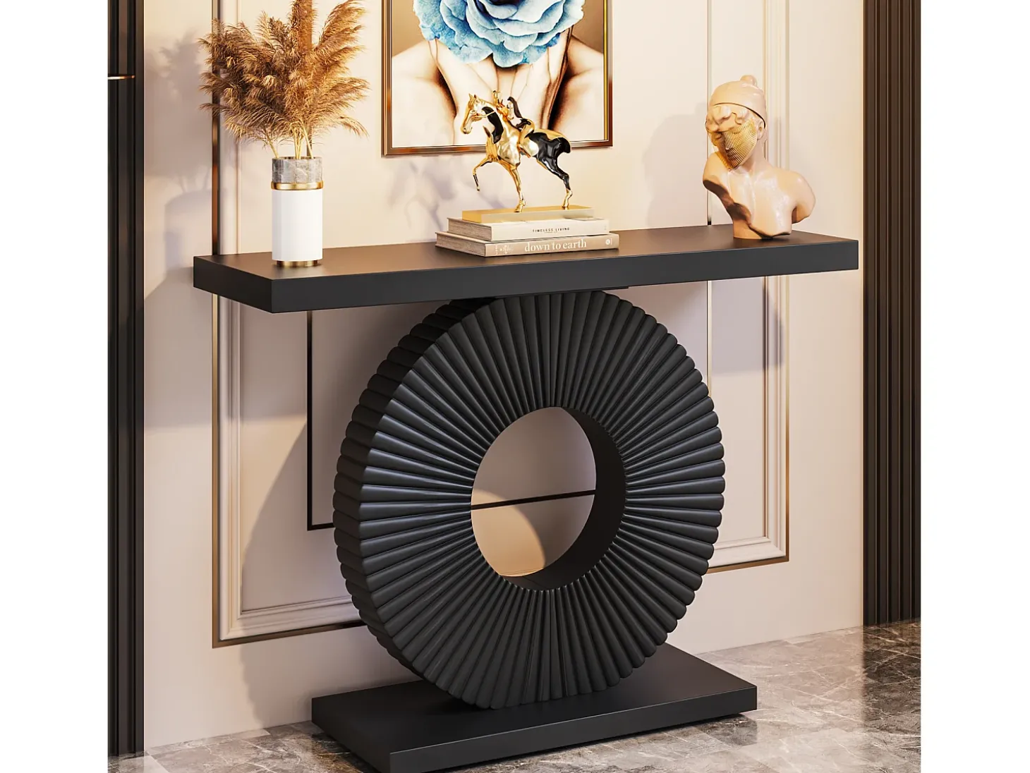 Console de mesa moderna com base geométrica, mesa de entrada em madeira de 100 cm