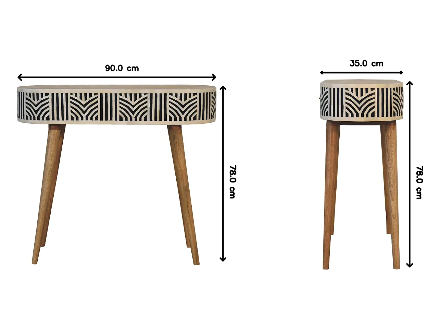 Console Edessa Artisan Furniture com incrustação em osso, 1 gaveta, castanho claro