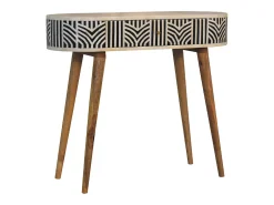 Console Edessa Artisan Furniture com incrustação em osso, 1 gaveta, castanho claro