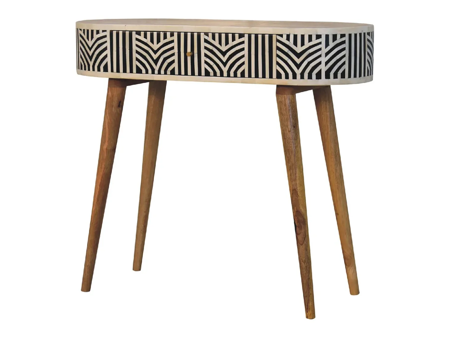 Console Edessa Artisan Furniture com incrustação em osso, 1 gaveta, castanho claro