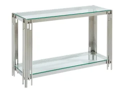 Console em vidro temperado e aço inoxidável - Cromado - NOMELANO