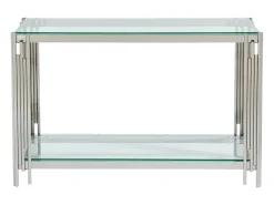 Console em vidro temperado e aço inoxidável - Cromado - NOMELANO