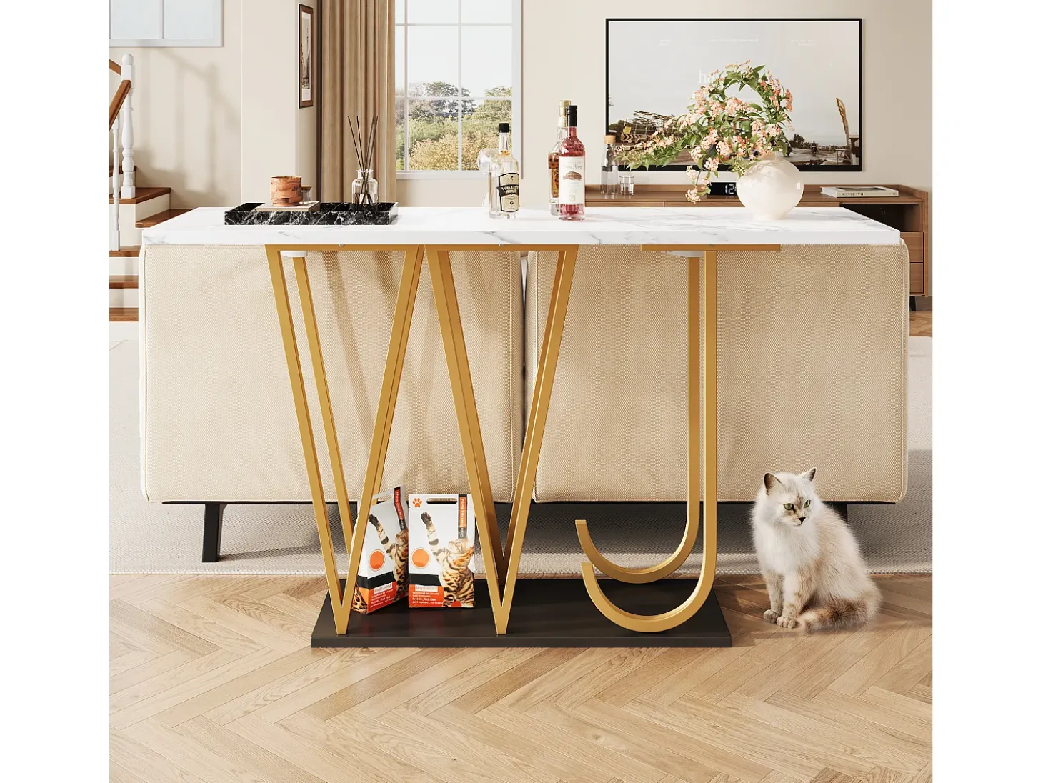 Console estilo moderno 120x29,5x80 cm - para sala de estar ou corredor - estrutura e pés de metal - Branco