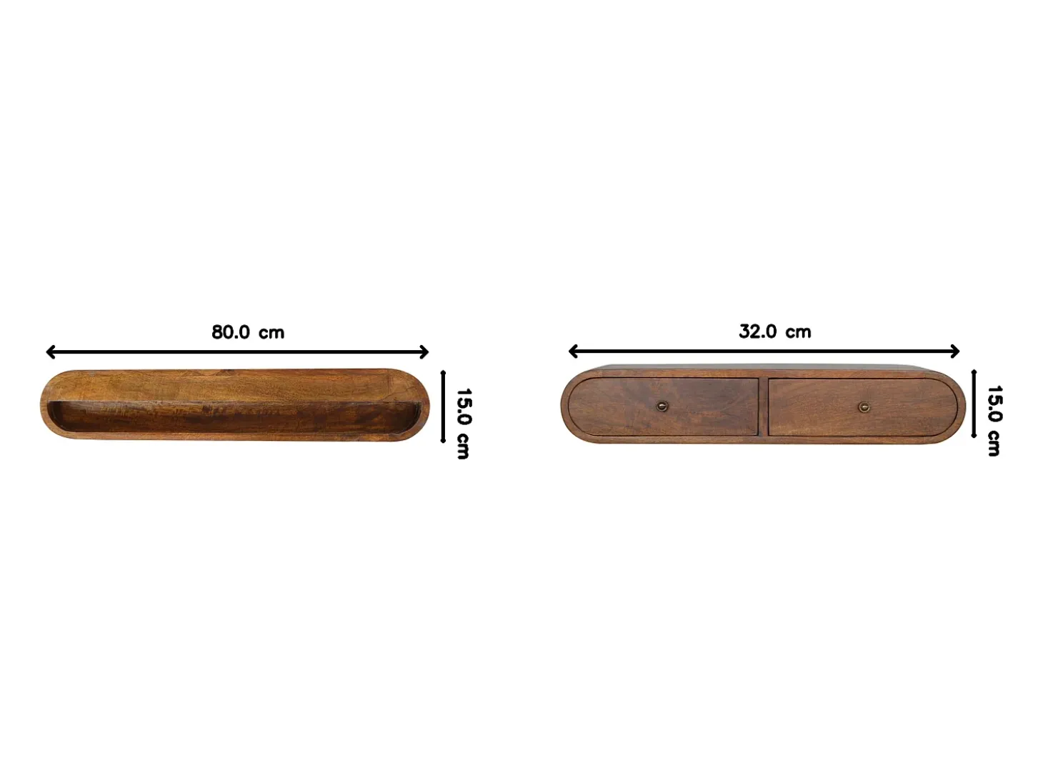 Console flutuante London em castanheiro Artisan Furniture, 2 gavetas, castanho caramelo