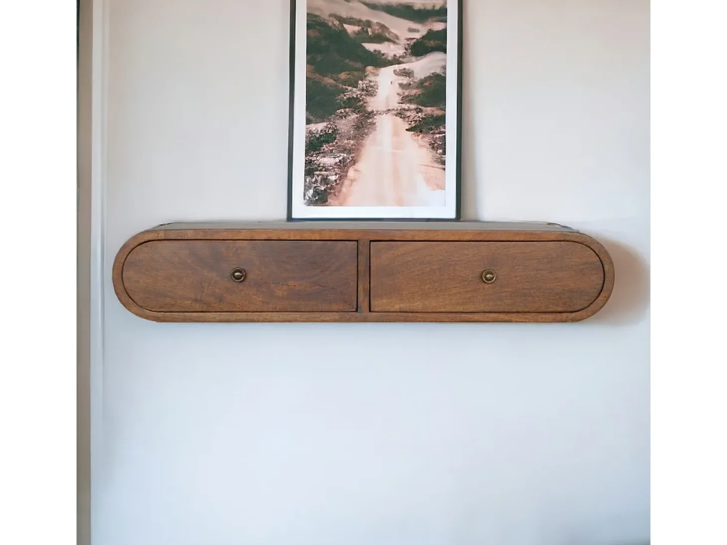 Console flutuante London em castanheiro Artisan Furniture, 2 gavetas, castanho caramelo