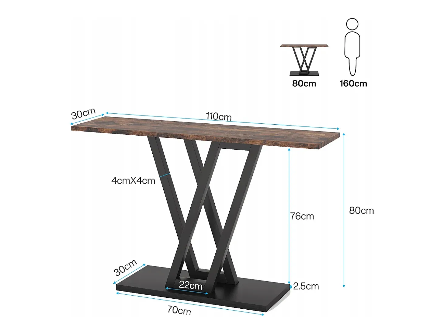 Console Móvel, Console de Entrada de Corredor Industrial, Mesas de Entrada de 110 cm Mesa de Sofá Estreita para Sala, Castanho Rústico
