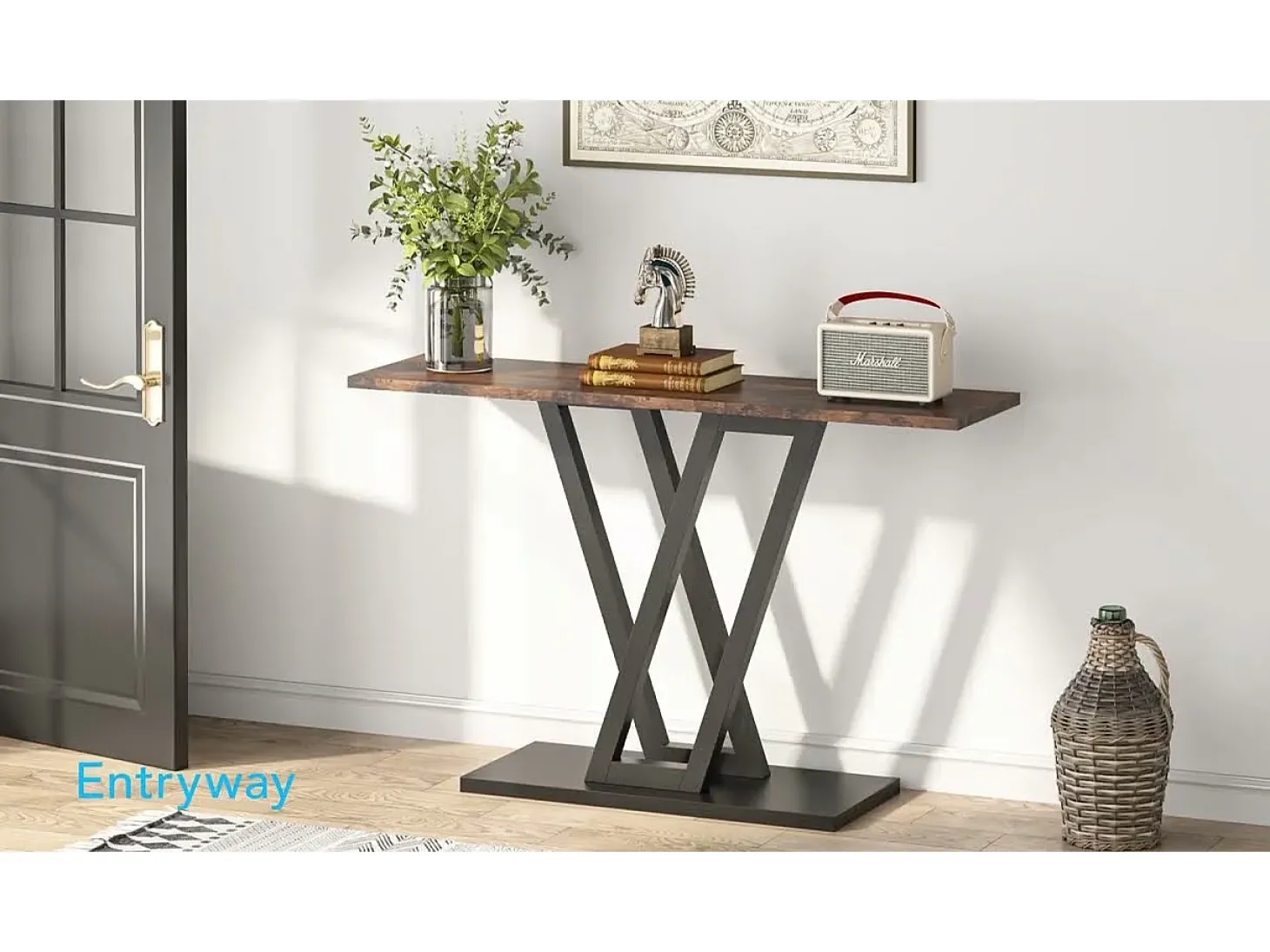 Console Móvel, Console de Entrada de Corredor Industrial, Mesas de Entrada de 110 cm Mesa de Sofá Estreita para Sala, Castanho Rústico