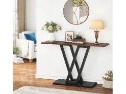 Console Móvel, Console de Entrada de Corredor Industrial, Mesas de Entrada de 110 cm Mesa de Sofá Estreita para Sala, Castanho Rústico