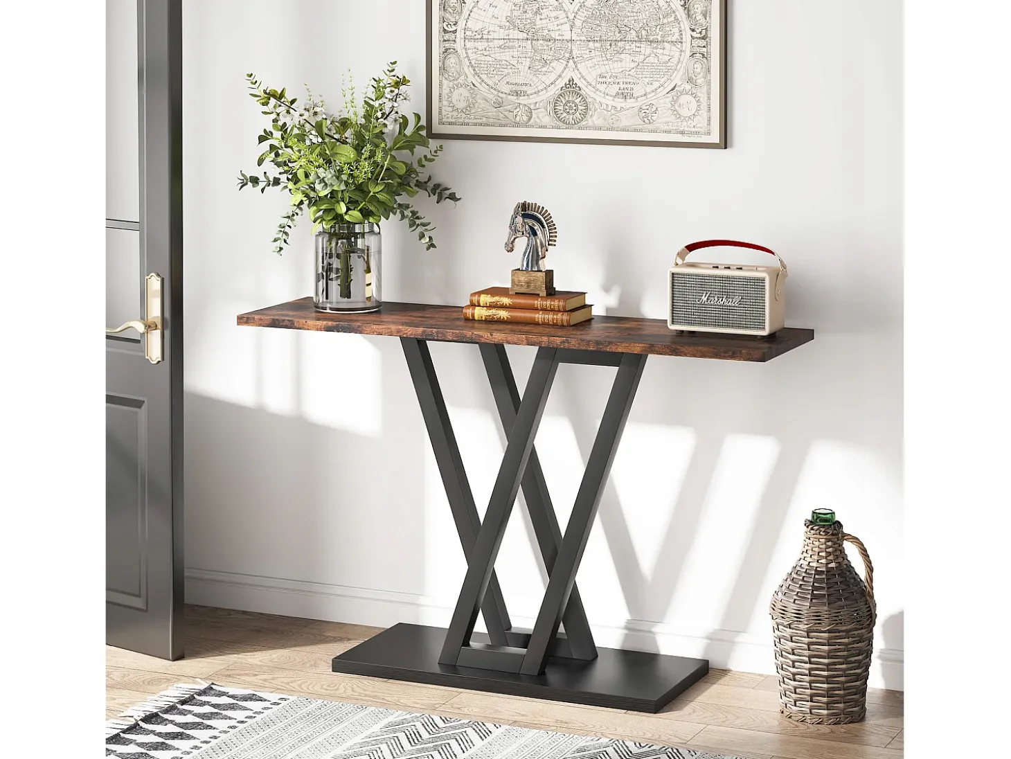 Console Móvel, Console de Entrada de Corredor Industrial, Mesas de Entrada de 110 cm Mesa de Sofá Estreita para Sala, Castanho Rústico