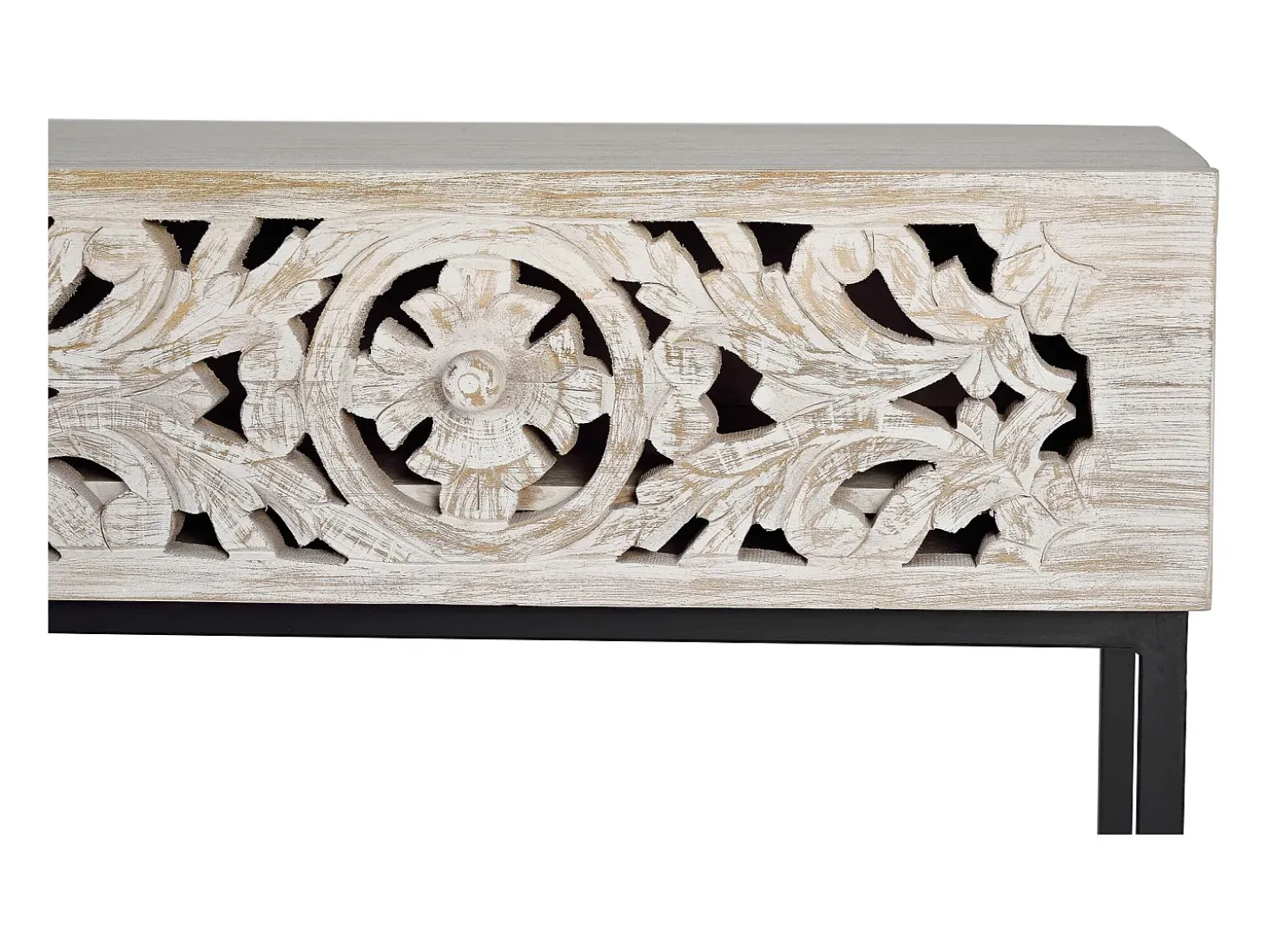 Console sobre manjedoura e pés em metal antigo preto e branco