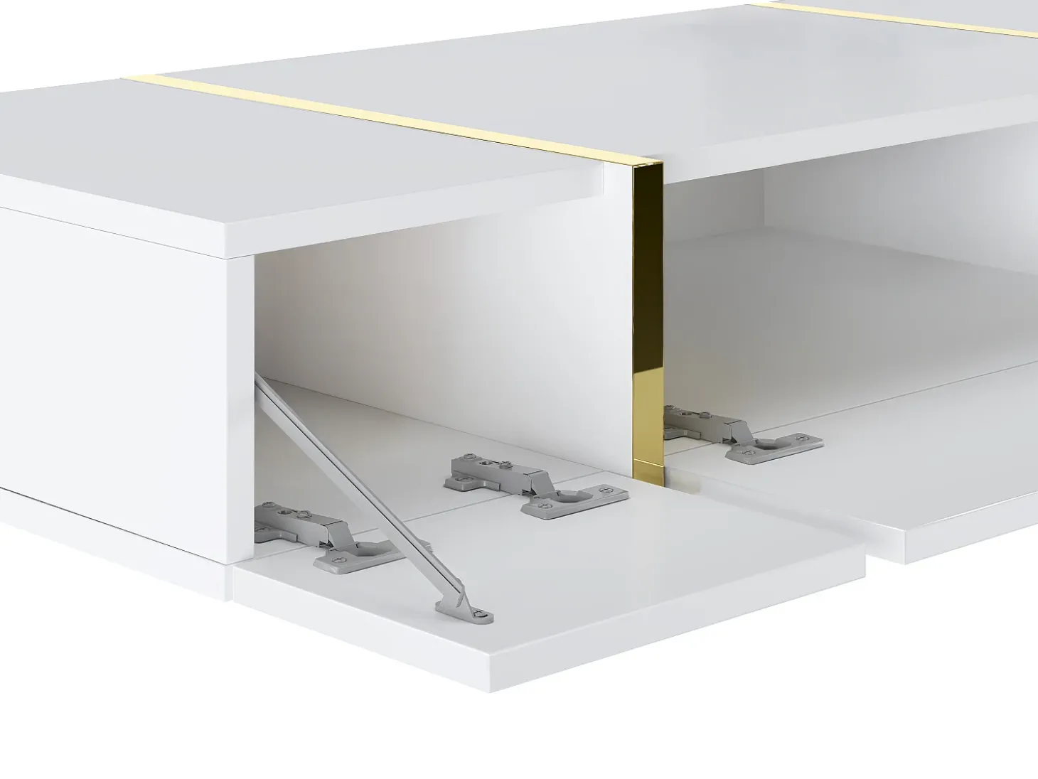 Console suspensa com 3 portas - Branco brilhante e dourado - MARZIALO