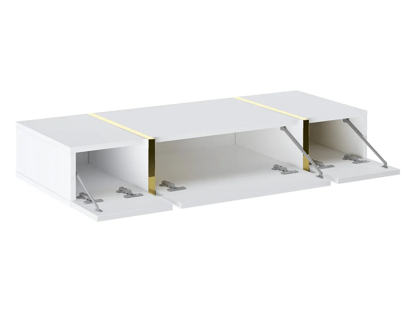 Console suspensa com 3 portas - Branco brilhante e dourado - MARZIALO