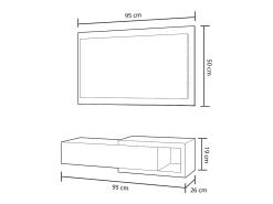 Console suspensa reversível com 1 gaveta e 1 espelho L95 cm - NOON Branco Fosco e Cinza Cemento