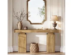 Console table com 160 cm de comprimento, mesa de entrada de fazenda atrás do sofá