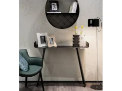 Console Tibete 110x35x85 cm em ferro pintado de preto Design minimalista curvo perfurado Mobiliário de entrada moderno Fabricado na Itália Preto